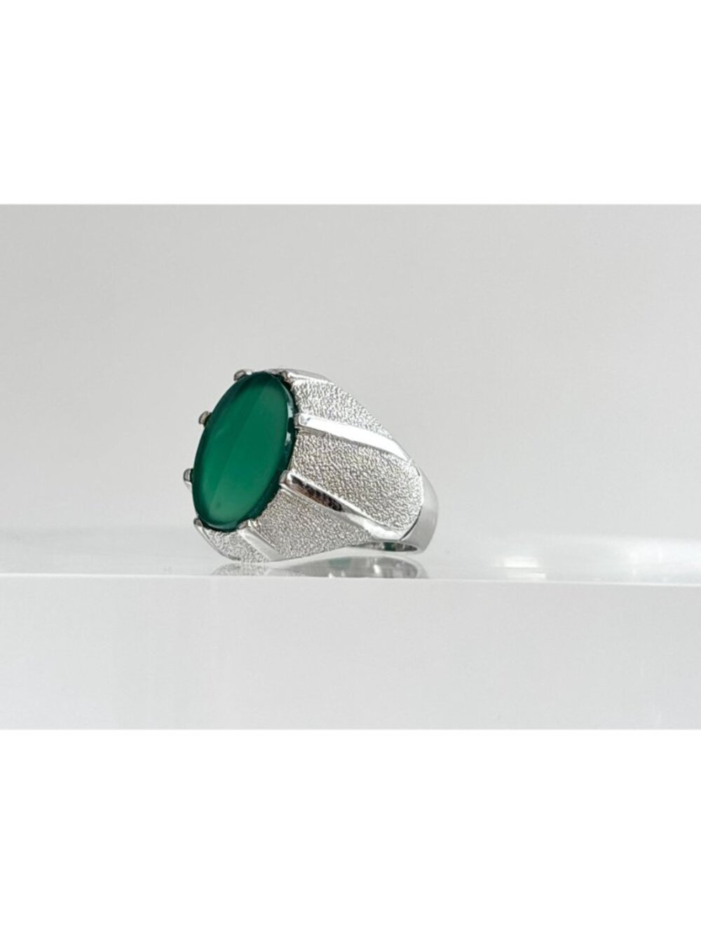 Yemeni Green Aqeeq Agate Solitaire Sterling Silver 925 Vintage Ring - sz 6 - Picture 9 of 16